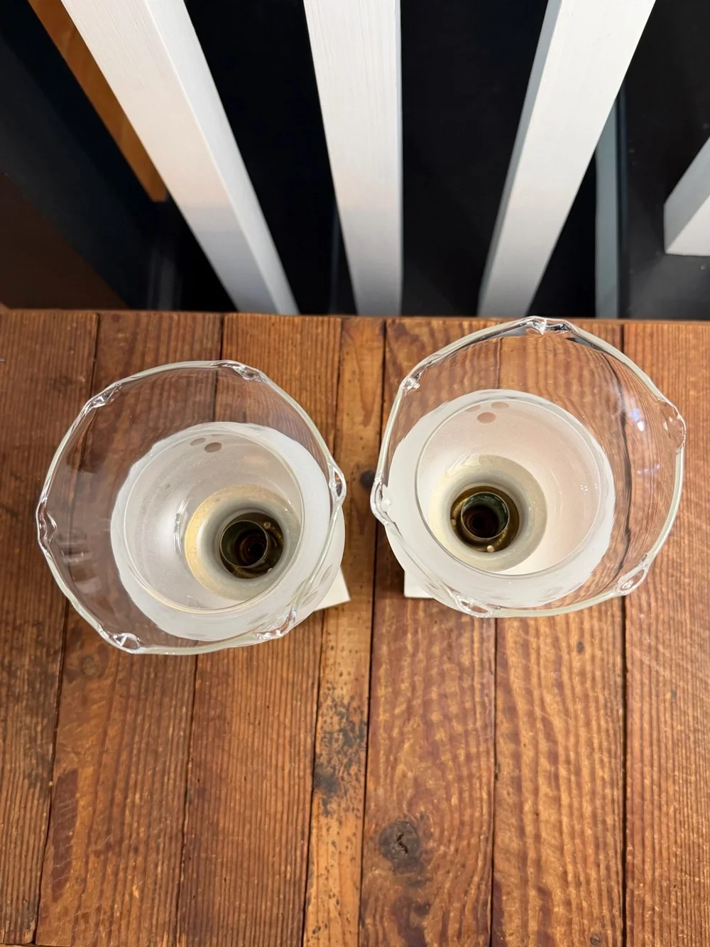 Frosted Glass and Brass Table Candle Lamp Pair with Marble Base
